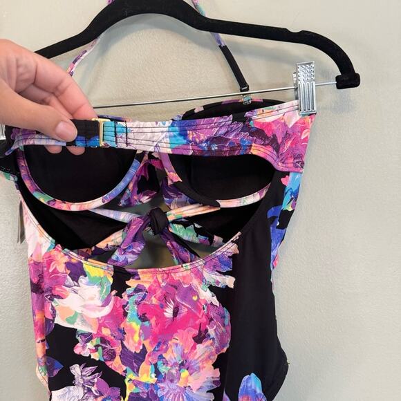 Bar III Women’s Multicolor Tie-Front High Leg One-Piece Swimsuit Size Medium - Picture 11 of 11